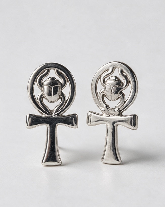 Ankh Scarab Royal Earring | Silver