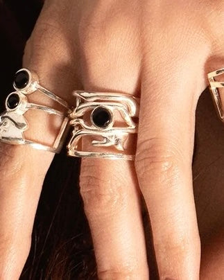 Horus Eyes With Onyx Stone Ring | SILVER