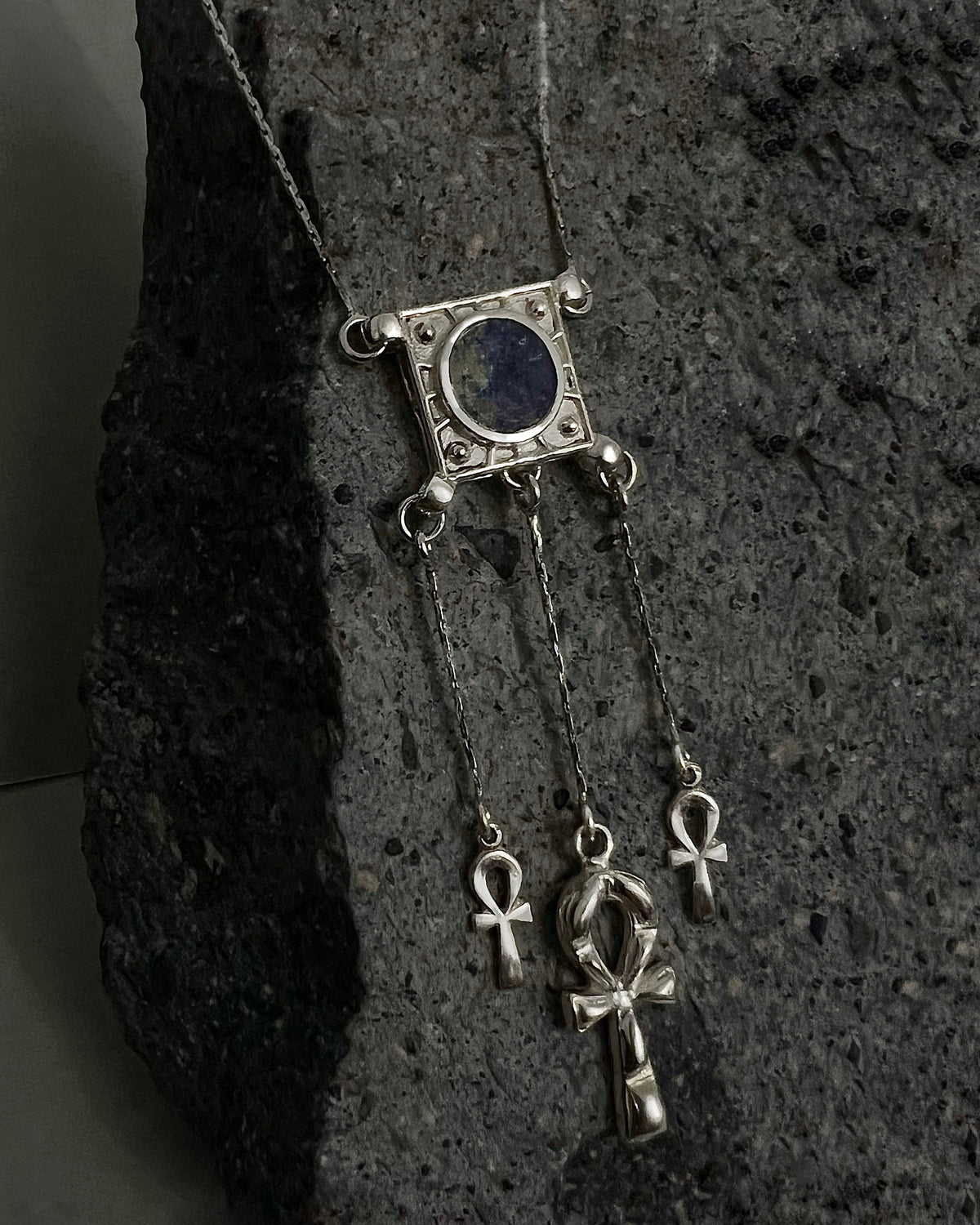 Lapis Lazuli Triple Ankhs Necklace