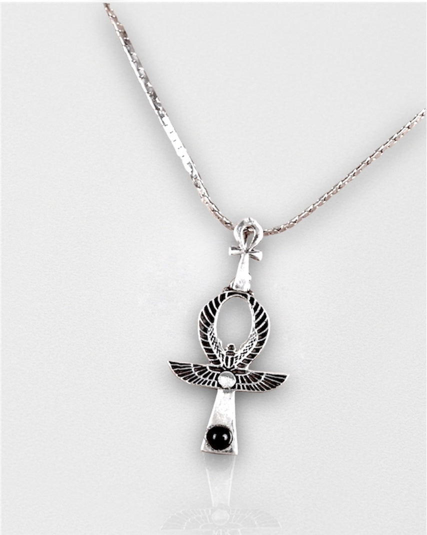 Onyx Stone Ankh Scarab Necklace