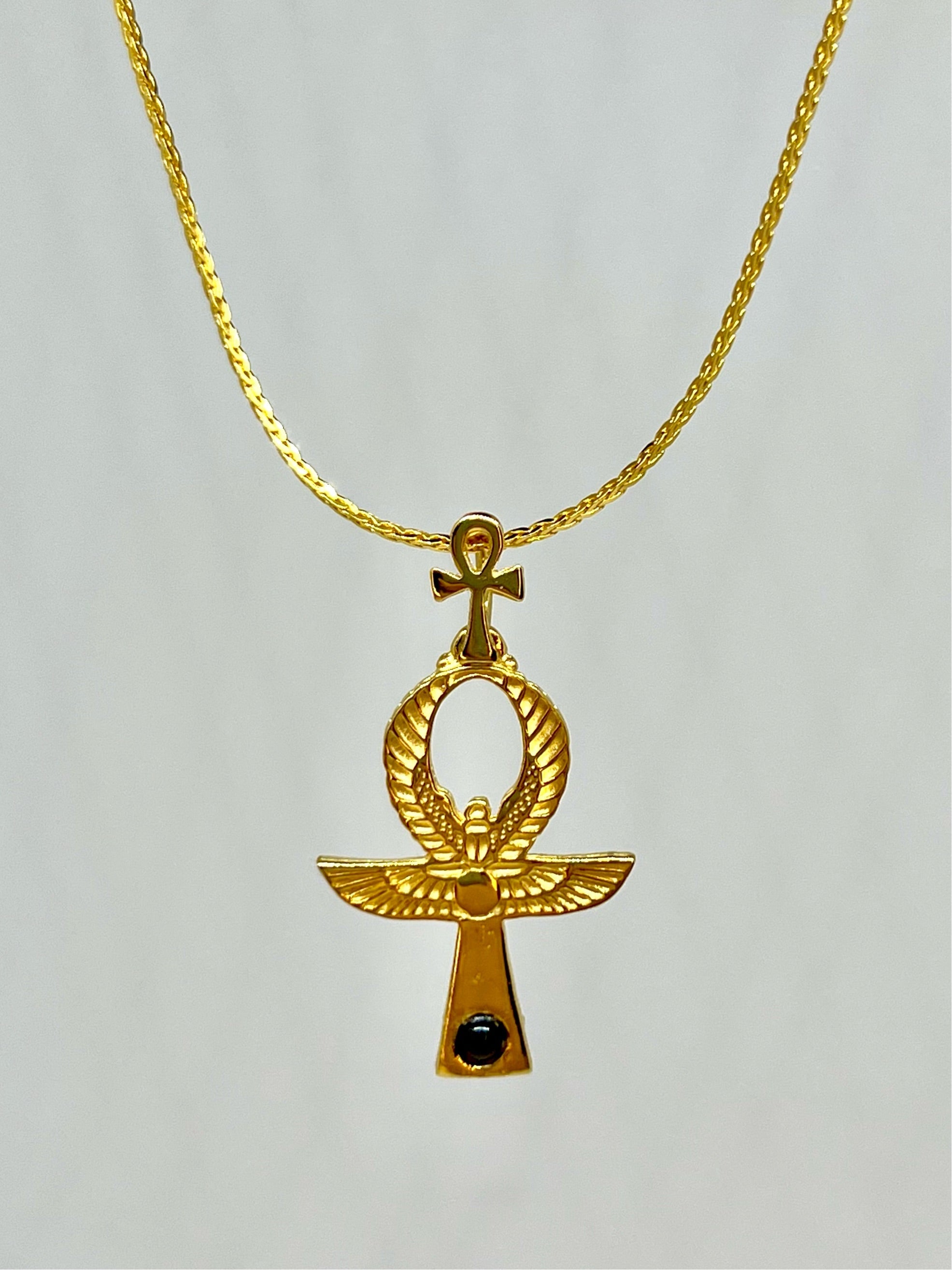 Onyx Stone Ankh Scarab Necklace