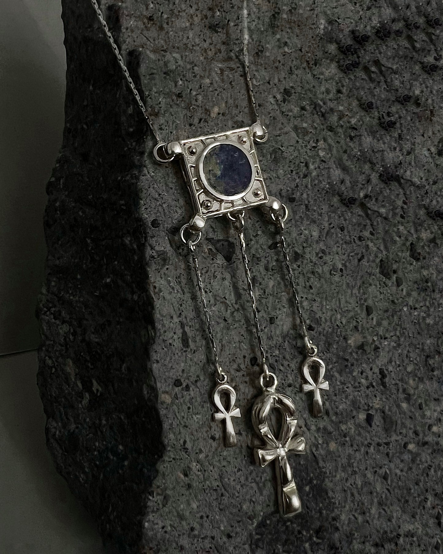 Lapis Lazuli triple Ankhs necklace