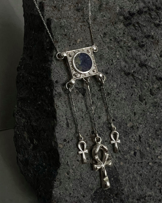 Lapis Lazuli triple Ankhs necklace