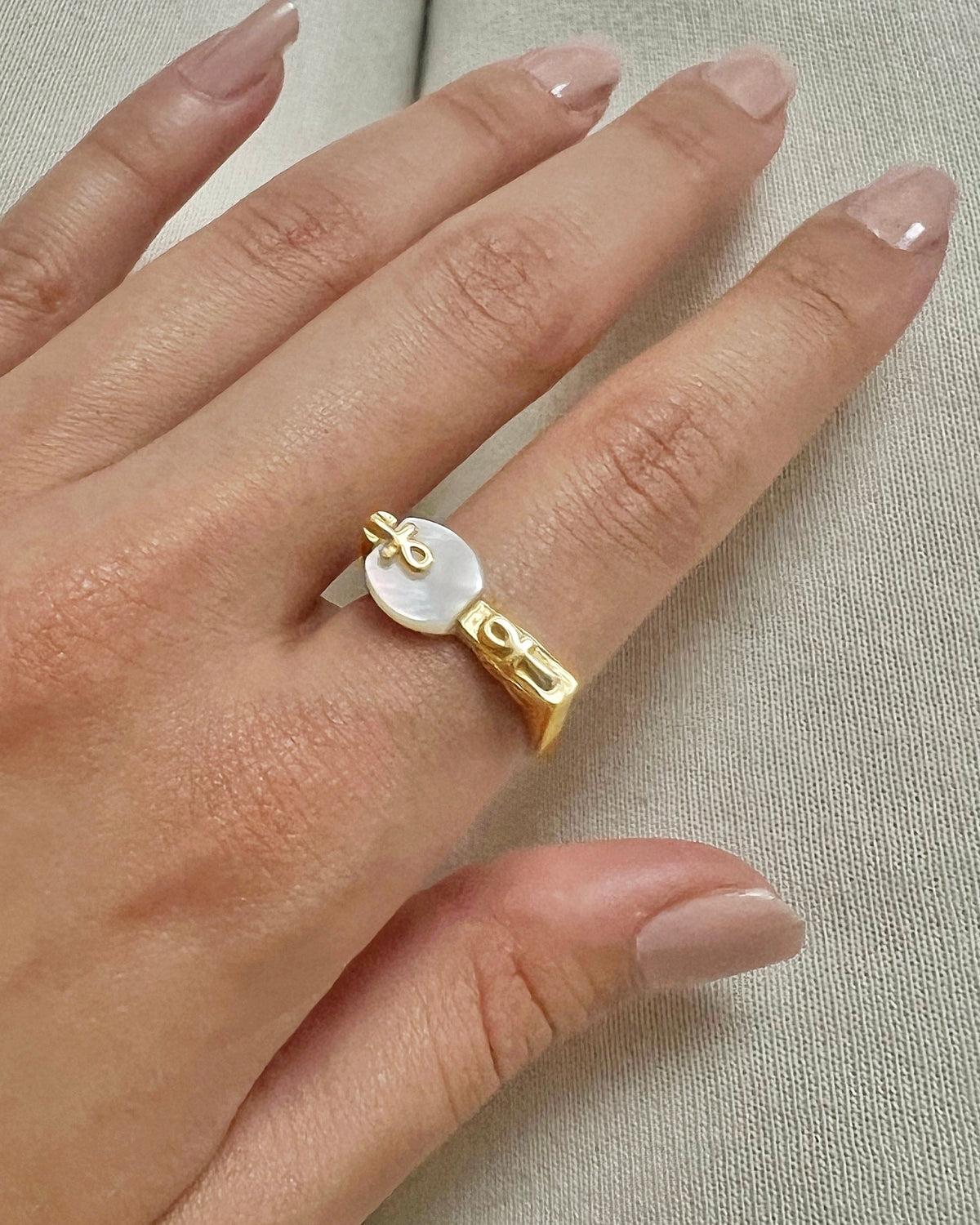 The Ankh & Pearl Ring |  Gold Vermeil