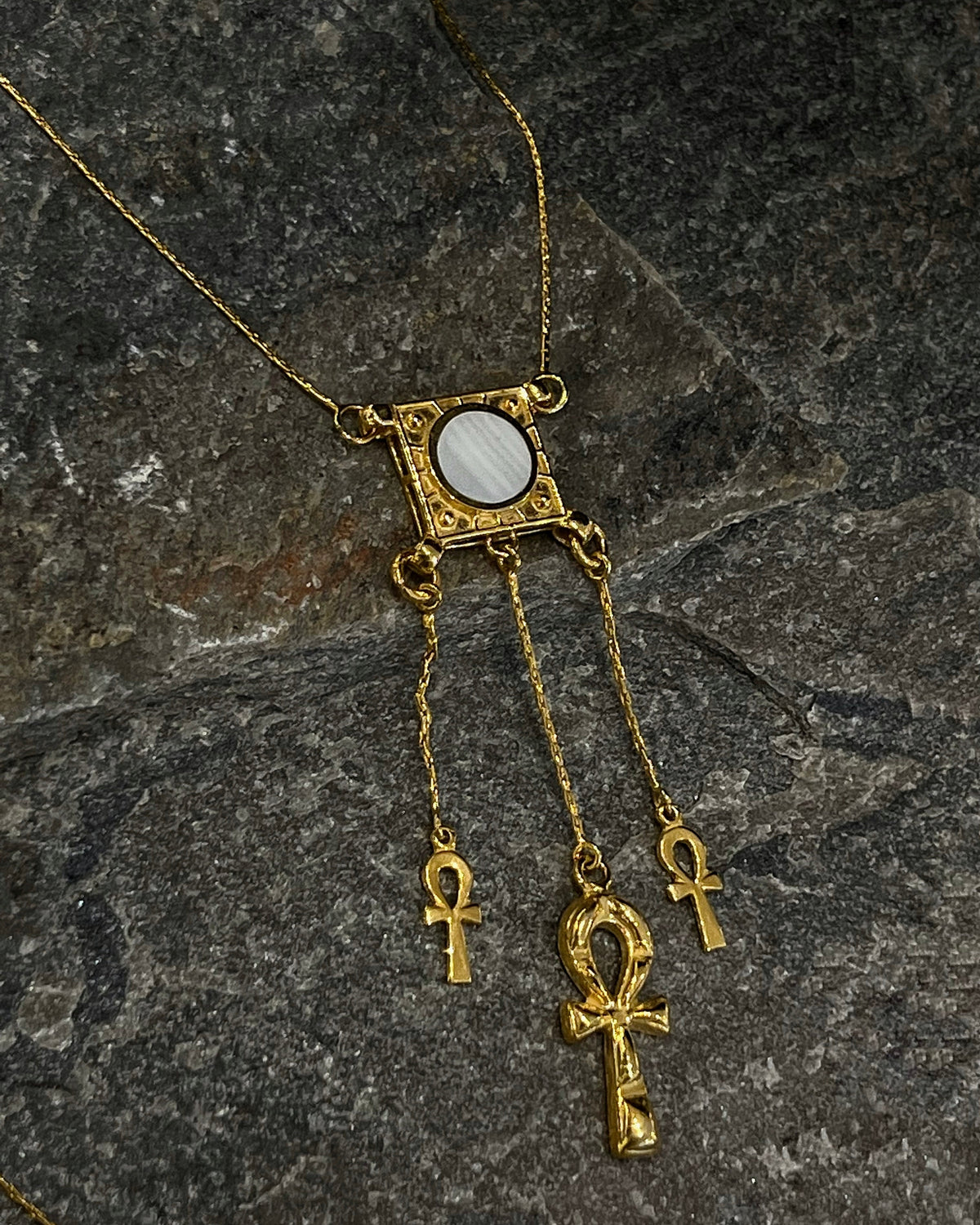 Triple Ankhs Mother Necklace | Gold Vermeil